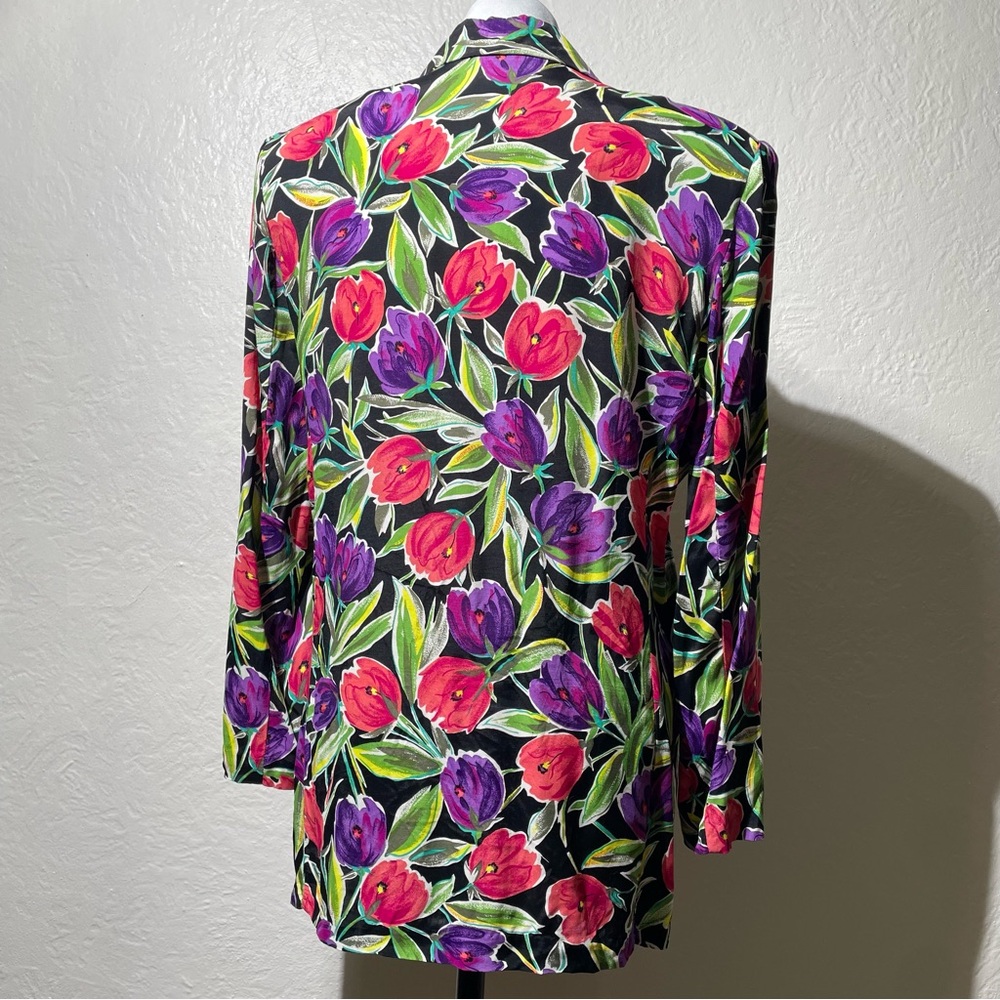 VTG Norton McNaughton Blazer Women Open Front tulip Floral Jacket Shoulder Pad - Picture 5 of 8
